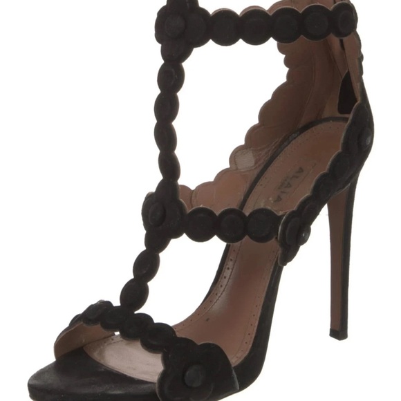 Alaïa Black Suede T-Strap Sandals Size 38 / US 8 – Womens Strappy Stiletto Heels - Picture 2 of 5